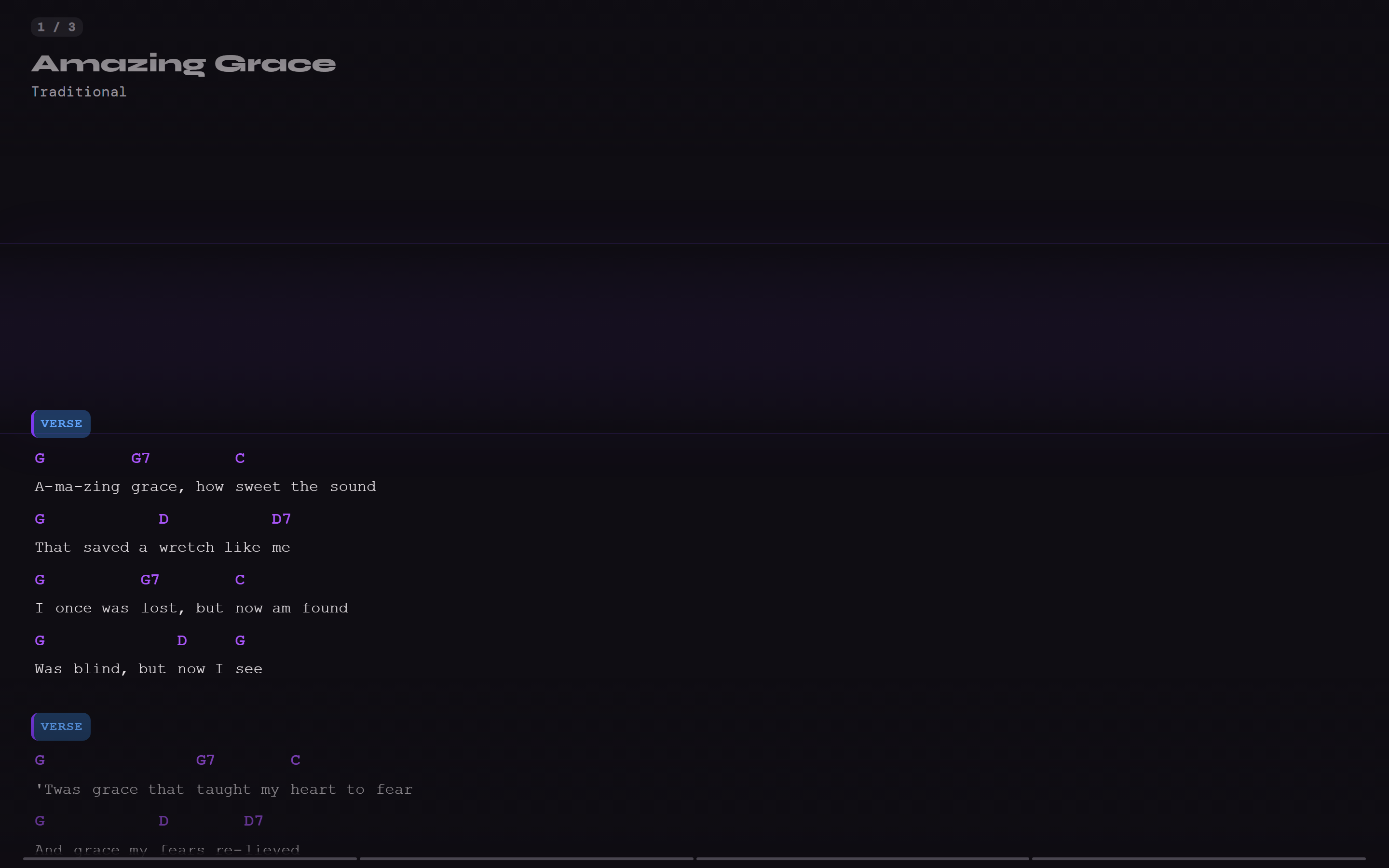 Amazing Grace in perform mode on web — synced